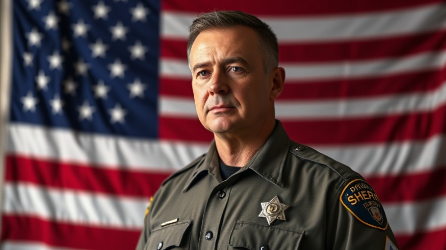 Deputy in uniform with American flag background, honoring service.