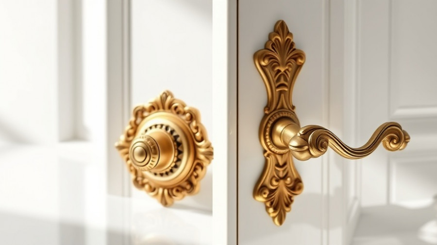 Intricately designed antique brass decorative door hardware.