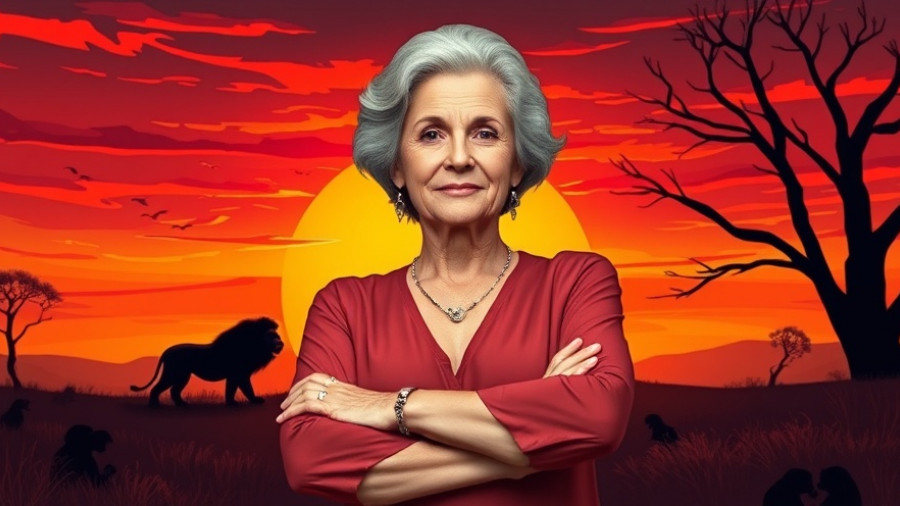 Vibrant illustration of a confident woman with lion silhouette at sunset, representing health and wellness in perimenopause.