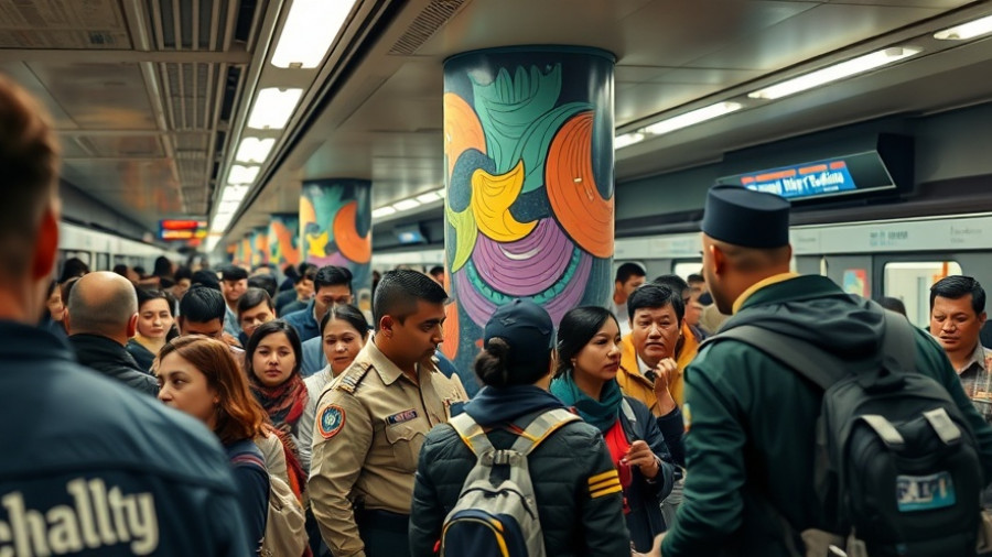 LA Metro station with officers and commuters interacting