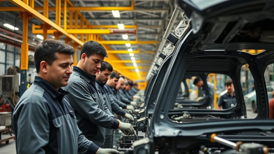 Workers in an auto factory amid Nexperia chip shortage challenge.