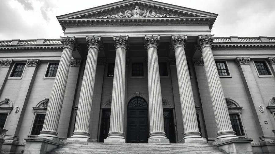 San Mateo College Chancellor Trial courthouse facade with grand columns.