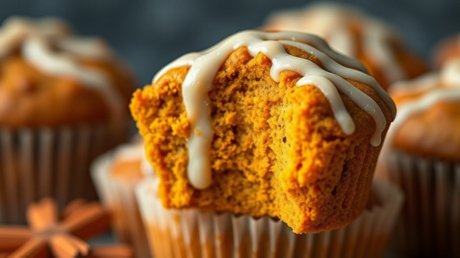Close-up of chai-spiced butternut squash muffin with glaze.