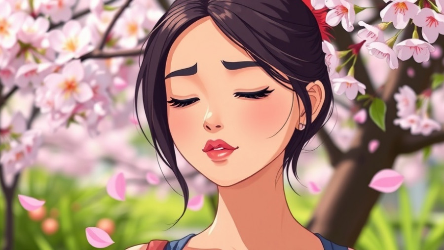 Contemplative woman under cherry tree reflecting on self-worth