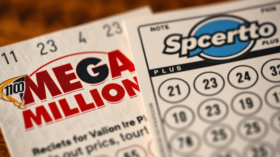 Close-up of Mega Millions ticket overlapping SuperLotto Plus