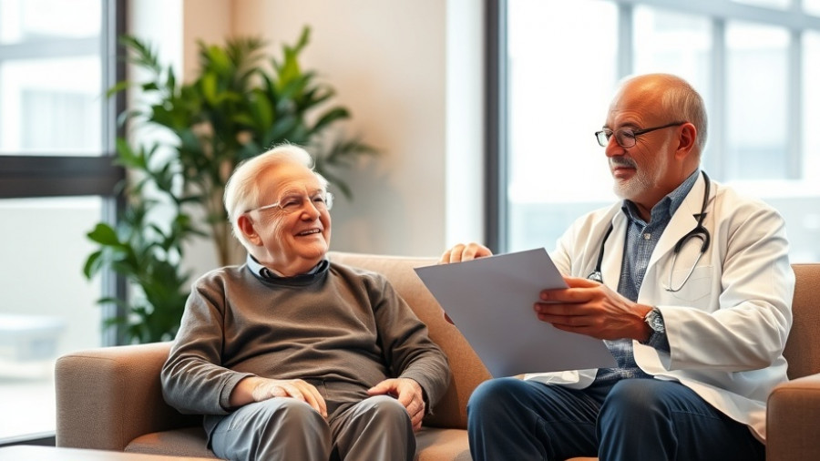 Doctor engaging elderly patient in a comfortable, modern office.