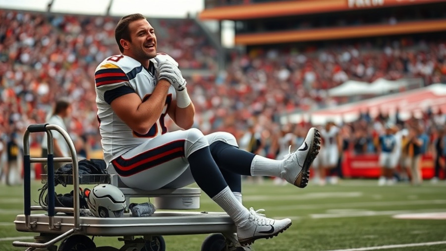 Football player on cart with ankle injury, Joe Alt.