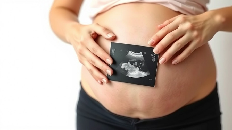 Pregnant belly holding ultrasound image, related to Depo-Provera brain tumor risk.