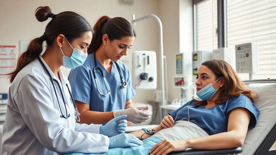 Healthcare professionals assist blood donor in clinic, free diabetes tests for blood donors.
