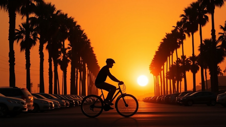 California sunset silhouette, cyclist, end clock changes debate.