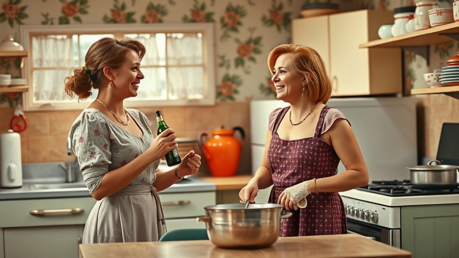 Women in a theatrical kitchen exploring deep emotional insights of immigrant experience.