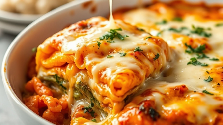 Roasted Vegetable Butternut Squash Lasagna with melted cheese, served hot.