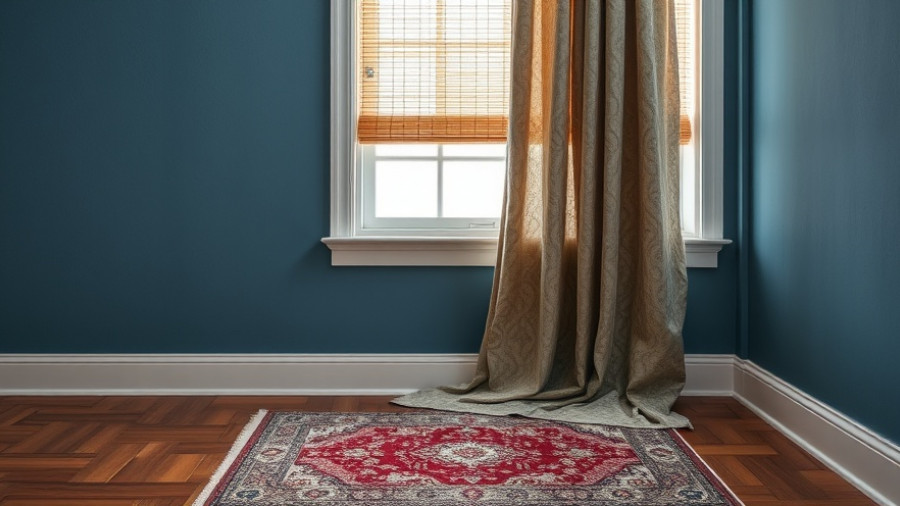 Bedroom drapery options showcasing dark blue drapes against a textured wall.