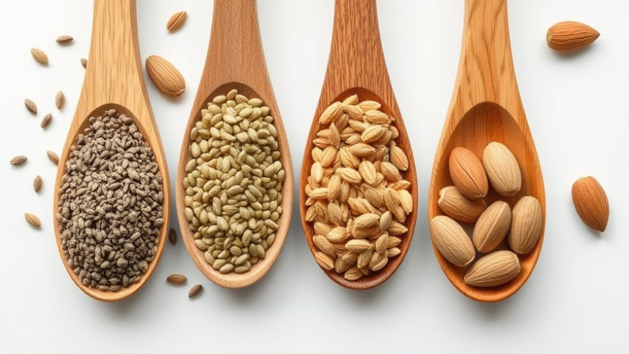 Seed cycling for hormone balance concept with spoons of seeds.