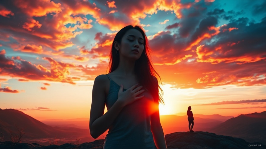 Healing after emotional abuse concept art depicting serene woman at sunset.