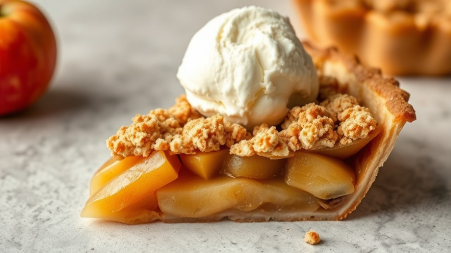 Slice of apple pie with ice cream, a seasonal recipe for November.