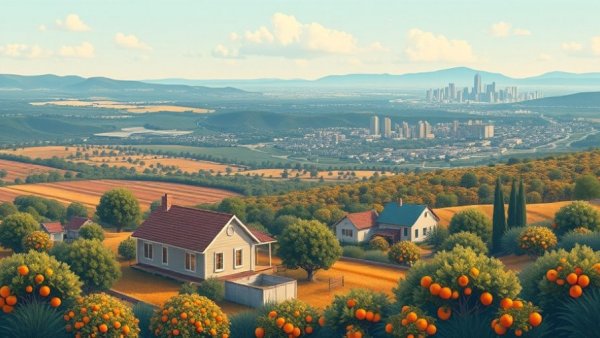 Cost-Benefit Analysis in public policy depicted through a rural-urban landscape.