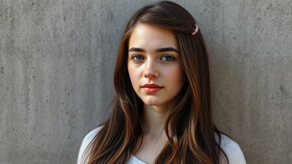 November hair color trends example with rich brown hair and pink clip.