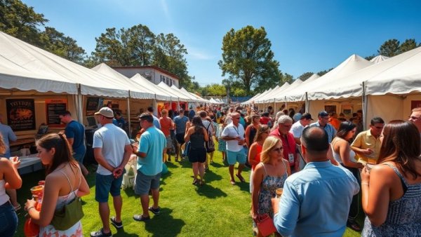 People enjoying a sunny outdoor food festival in San Diego.