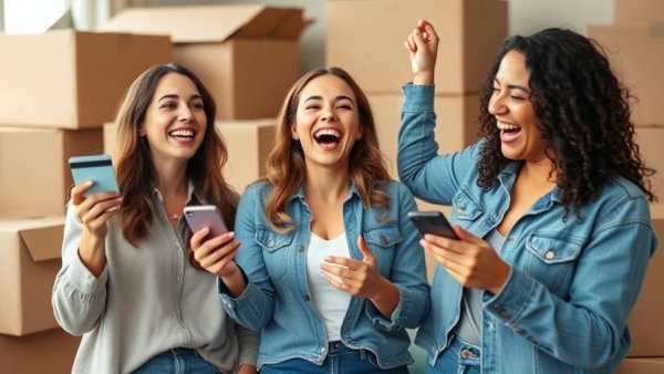Three women celebrating a successful smart home tech purchase.