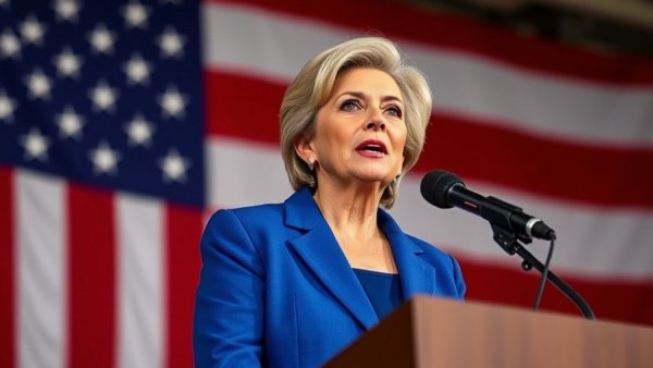 Speaker at podium with American flag backdrop discussing Pelosi retirement.