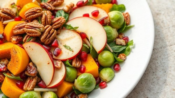 Winter Butternut Squash Brussels Sprouts Caesar Salad on a white plate.
