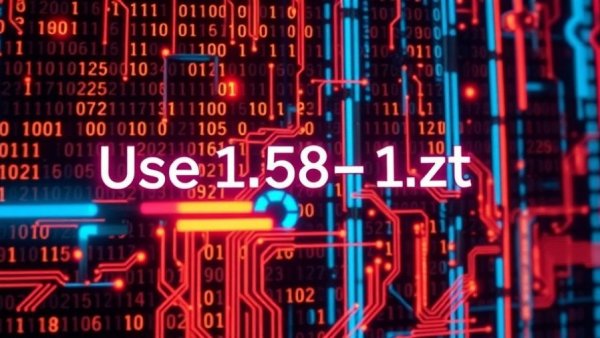 Futuristic code display amidst glowing binary circuits.