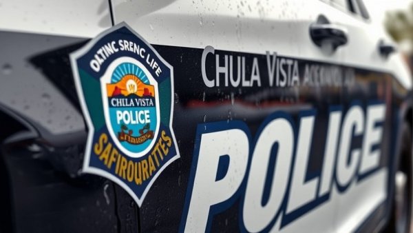Chula Vista police car door featuring city logo, San Diego news.