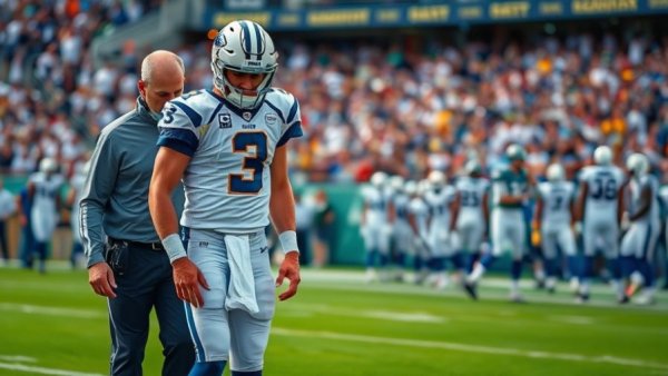 Chargers offensive line player injured during a game assisted off the field.