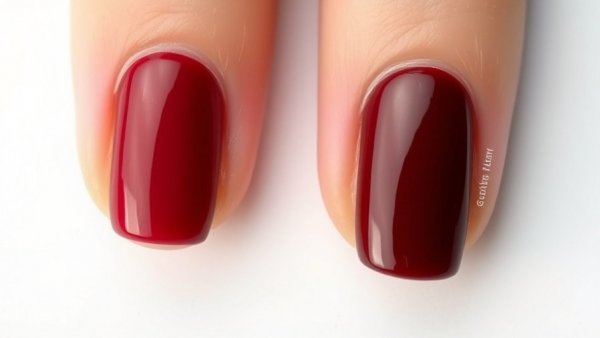 Natural and burgundy health and wellness nail colors close-up.