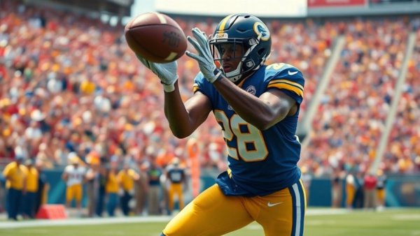 Davante Adams Injury Update: player catching football in stadium.