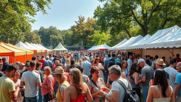 Festival in San Diego park with people enjoying food and drinks.