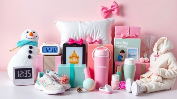 Variety of tween holiday gifts on neutral backdrop for gift guide.
