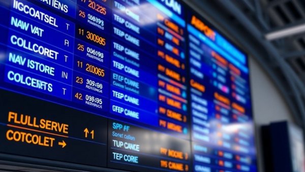 Airport departure board showing multiple flight cancellations for air travel disruptions.