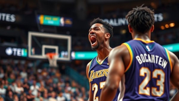 Luka Doncic passionately leads Lakers against Hornets on court.