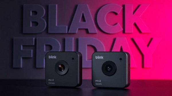 Two Blink Mini 2 cameras against a Black Friday background.