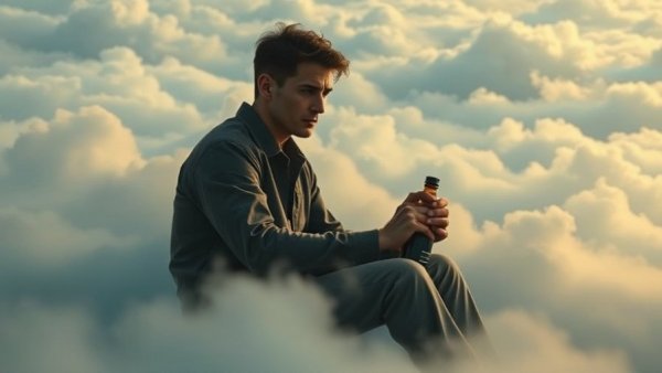 Man in clouds contemplating recovery, Setting Healthy Boundaries in Addiction Recovery concept.
