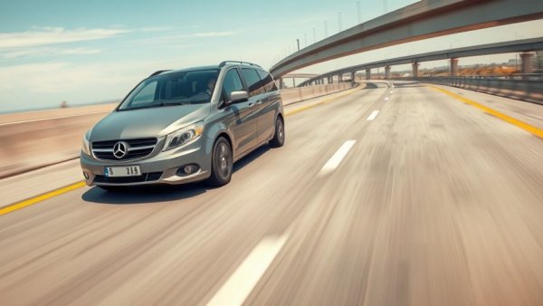 Gray van speeding on highway during pursuit.