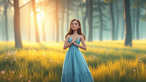 Tranquil woman in meadow, eyes closed, healing without reconciling.