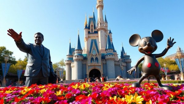 Disney castle and statues on a sunny day, Disney earnings report 2025.
