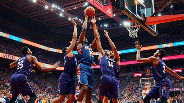 Lakers vs Thunder Highlights: thrilling layup attempt in vibrant stadium.