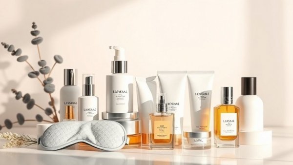 Collection of beauty and wellness products, cosmetics and skincare arranged stylishly.