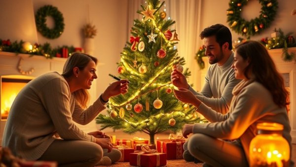 Family decorating Christmas tree at home during holidays, Selling Your Home During the Holidays.