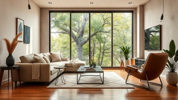 Texture in interior design living room with beige sofa and leather chair.