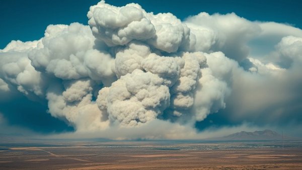 Intense California wildfire smoke with storm clouds approaching.