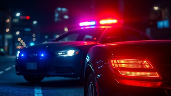 Police car with flashing lights related to Antioch hit-and-run news.