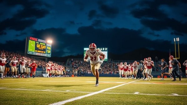 Saugus football player in overtime comeback, night game action.