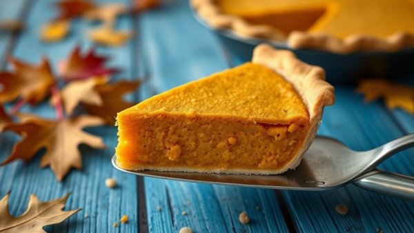 Vegan sweet potato pie recipe slice on rustic table.