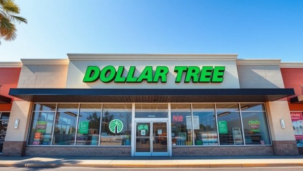 Exterior of a Dollar Tree store on a sunny day.