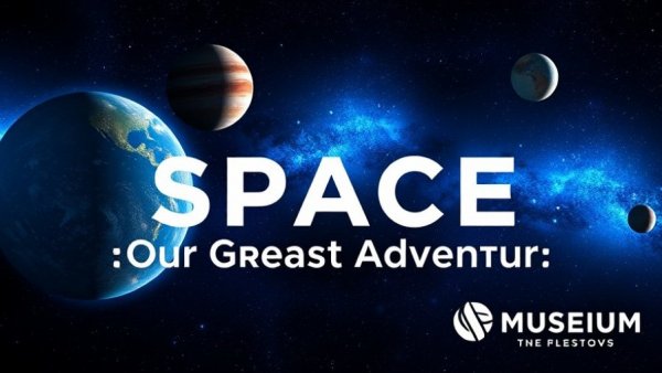 Space-themed banner with museum logo; explore the cosmos.